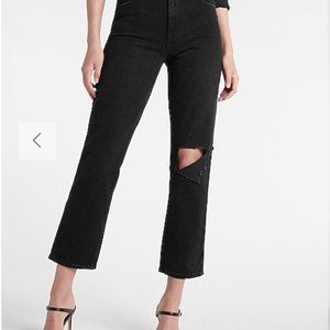 Super High Waisted Black Ripped Modern Straight Jeans